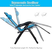 Vista 4 de S AFSTAR Silla de gravedad cero, silla de descanso de gran tamaño para exteriores con soporte para tazas y almohada desmontable, reclinable plegable