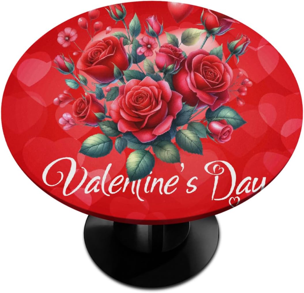 Round Tablecloth with Elastic Edge Valentine Fitted Circle Table Cover Wipeable Round Table Cloth for Indoor Outdoor Patio Dining Kitchen Festival Decor for 45-50inch Tables Z- (26)