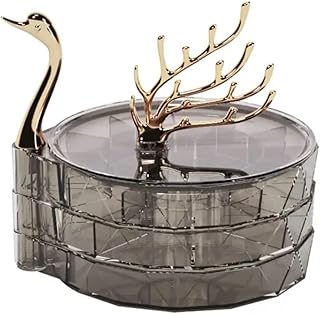 Creative Swan Shape 3 Layer Luxury Jewelry Organizer Box Display Plastic Jewelry Organizer Large Capacity Ring Holder Storage Holder (Transparent Grey) (Assorted Colors)