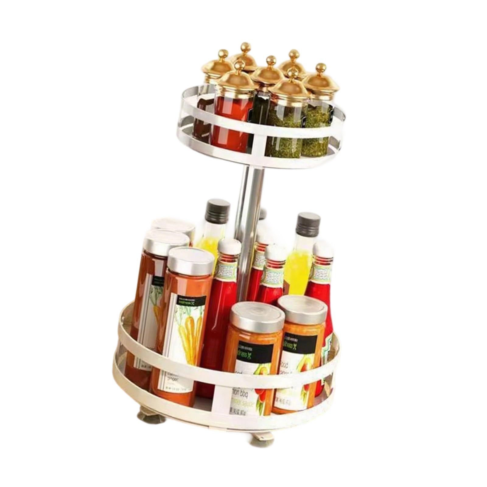 APGLSXY Space Saving Rotating Shelf for Kitchen Bathroom Metal Organizers Adjustable Cosmetic Storage Multiple Layer Cosmetic Organizers