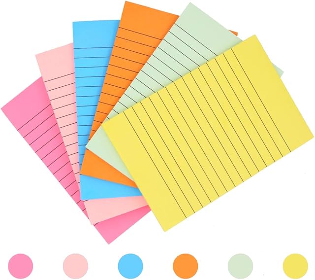 6 Pack Sticky Notes Lined Notepad Memo Stickers for School and Office Supplies, 4 x 6 Inches,6 Colors Collection, 50 Sheets/Pack