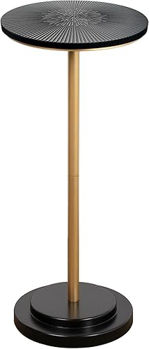 Mesa de bebidas, pequeña mesa auxiliar con pedestal con parte superior tallada de madera para sala de estar, dormitorio, espacio pequeño, dorado y