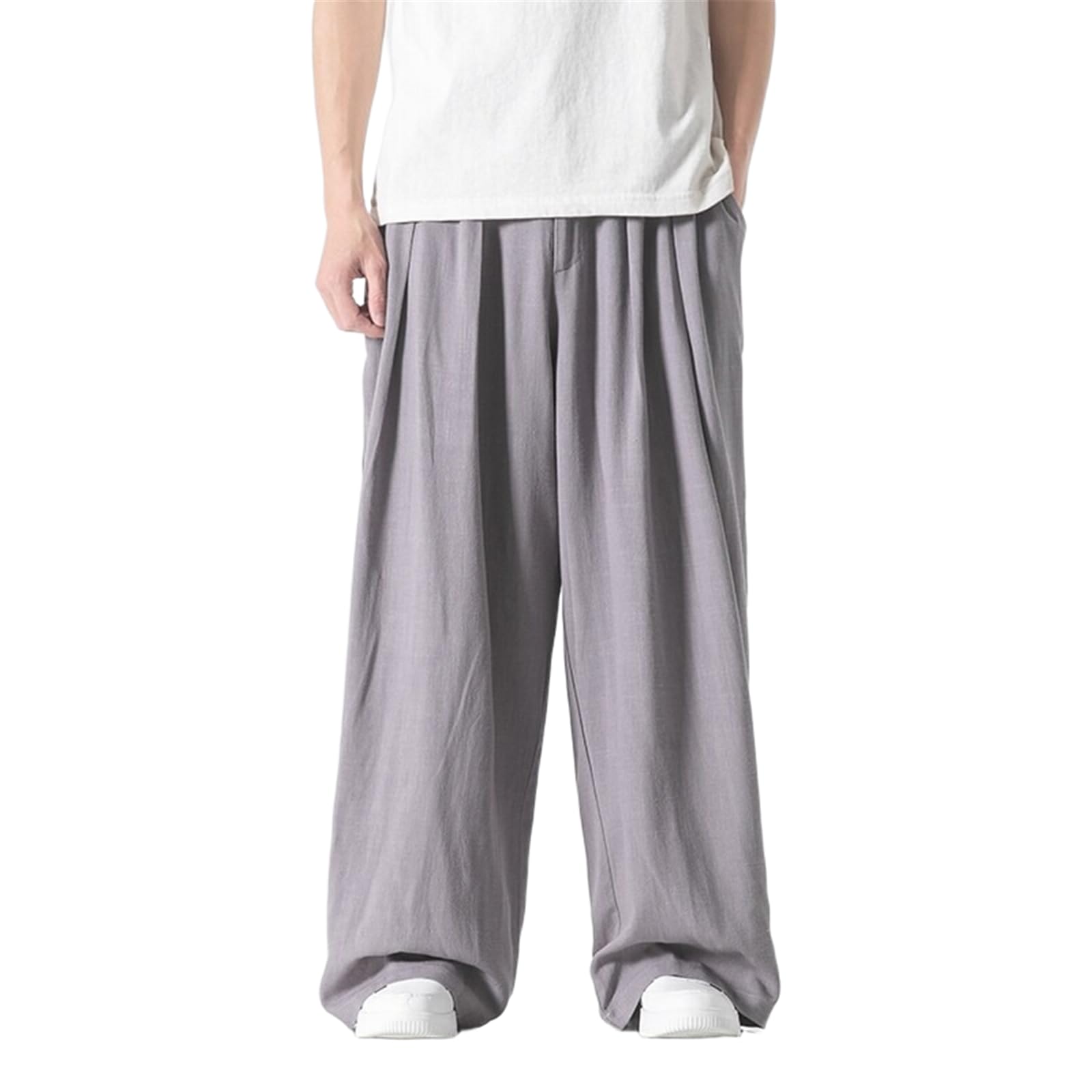 Pantalon lin homme ete style chinois ample droit decontracte