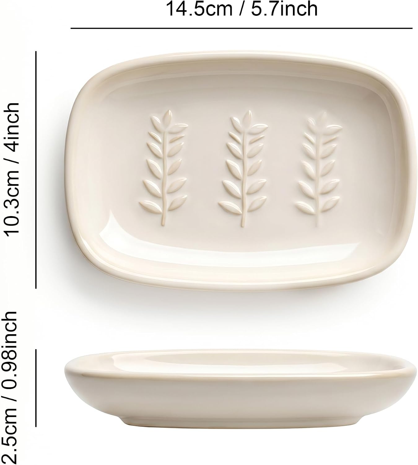 Ceramic Soap Dish for Bathroom, Decorative Bar Soap Holder | Handcrafted Soap Tray with Embossed Wheat Design for Shower, Minimalist Bathroom Decor and Housewarming Gift