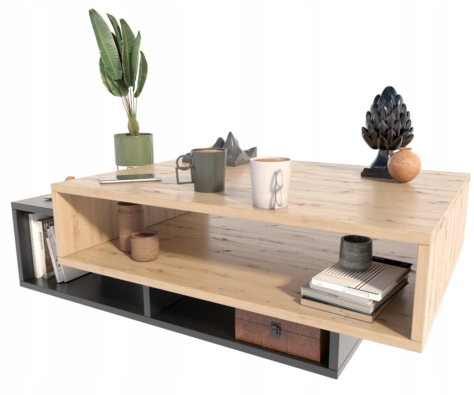 MATKAM Couchtisch SARA, H34 x B100 x T50 cm, Perfekt für Moderne und Klassische Innenräume, einfache Montage (Artisan Eiche-Schwarz)