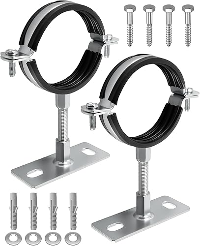 2 soportes de tubo ajustables resistentes de 3 pulgadas con almohadillas antideslizantes, colgador de tubo de anillo dividido, soporte de pared de