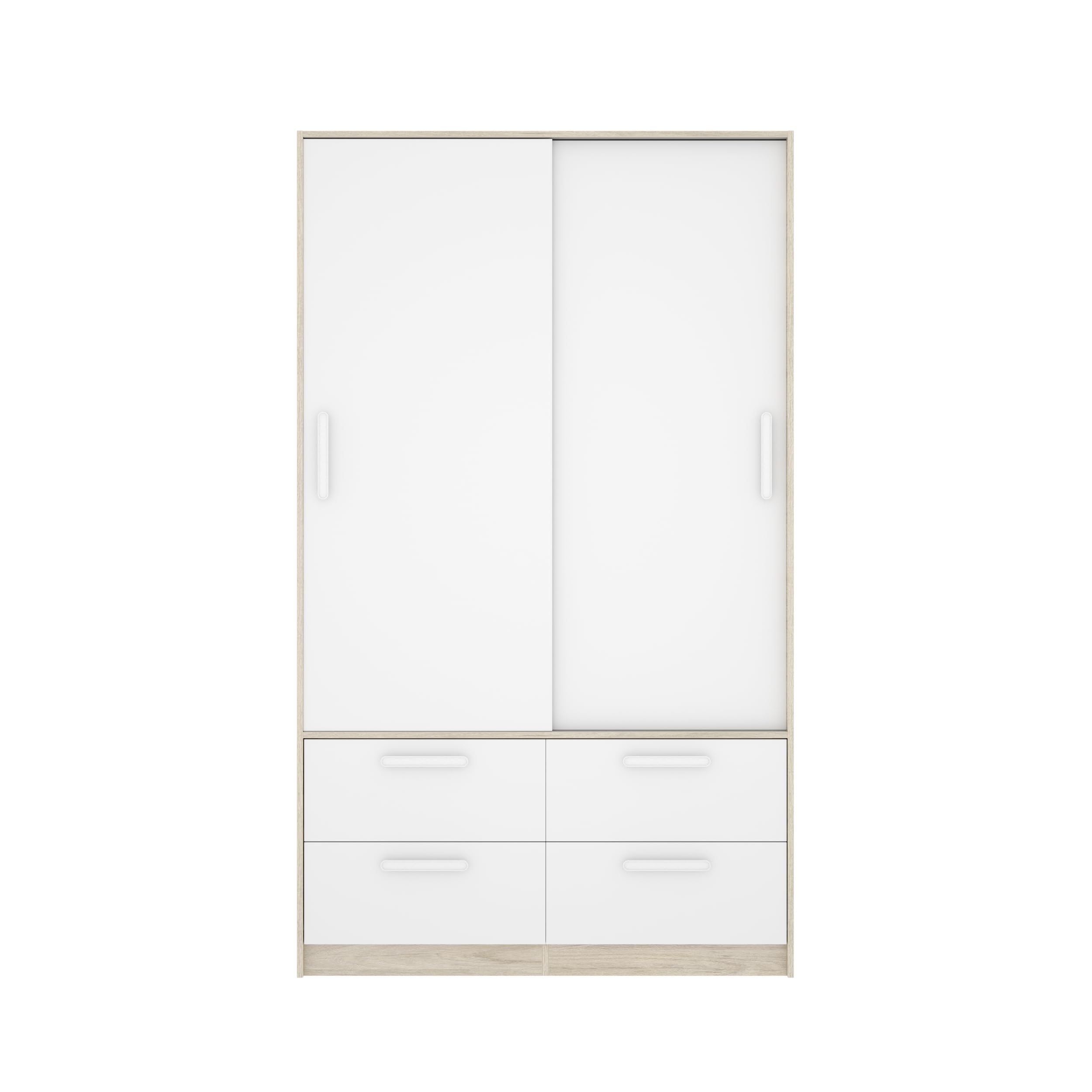 DEKIT GRUPO RIMOBEL SLIDE - Armario de dos puertas correderas y cuatro cajones - BLANCO / NATURAL - 204 x 120 x 160