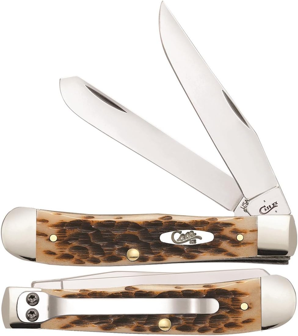 Case WR XX Pocket Knife Amber Bone Trapper Peachseed Jig W/Clip Item #6540 - (6254C SS) - Length Closed: 4 1/8 Inches