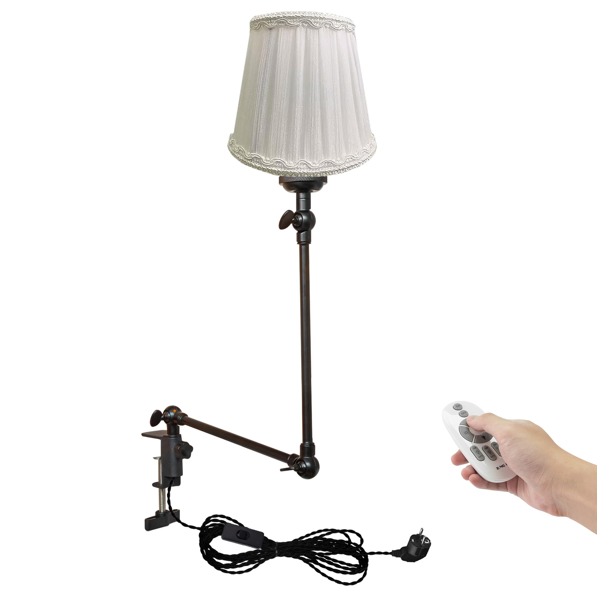 Klemmleuchte mit Fernsteuerung,1 Packung Leselampe mit 2,5 m Kabel, Dimmbar Nachttischlampe,Augenpflege Schreibtischlampe für Büro Heimgebrauch, E27 Lampenhalterung - DZ0330/1
