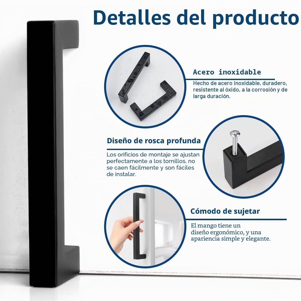 Drenky Tiradores Armarios, Negro Mate Tiradores Cocina de Acero Inoxidable 64 mm Centros de orificio Manijas de Muebles con Tornillos para Gabinete, 2 piezas