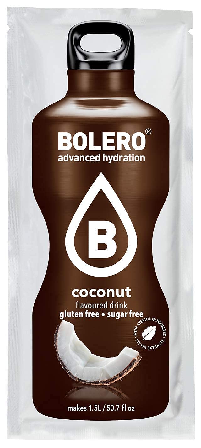 BOLERO – Coconut Flavored, Sugar Free and Low Calorie Powdered Drink Mix, Makes 16oz for Strong Flavor or 32oz for Mild Flavor, 36 Small Sachet Singles-To-Go - Europe's Favorite Drink Mix