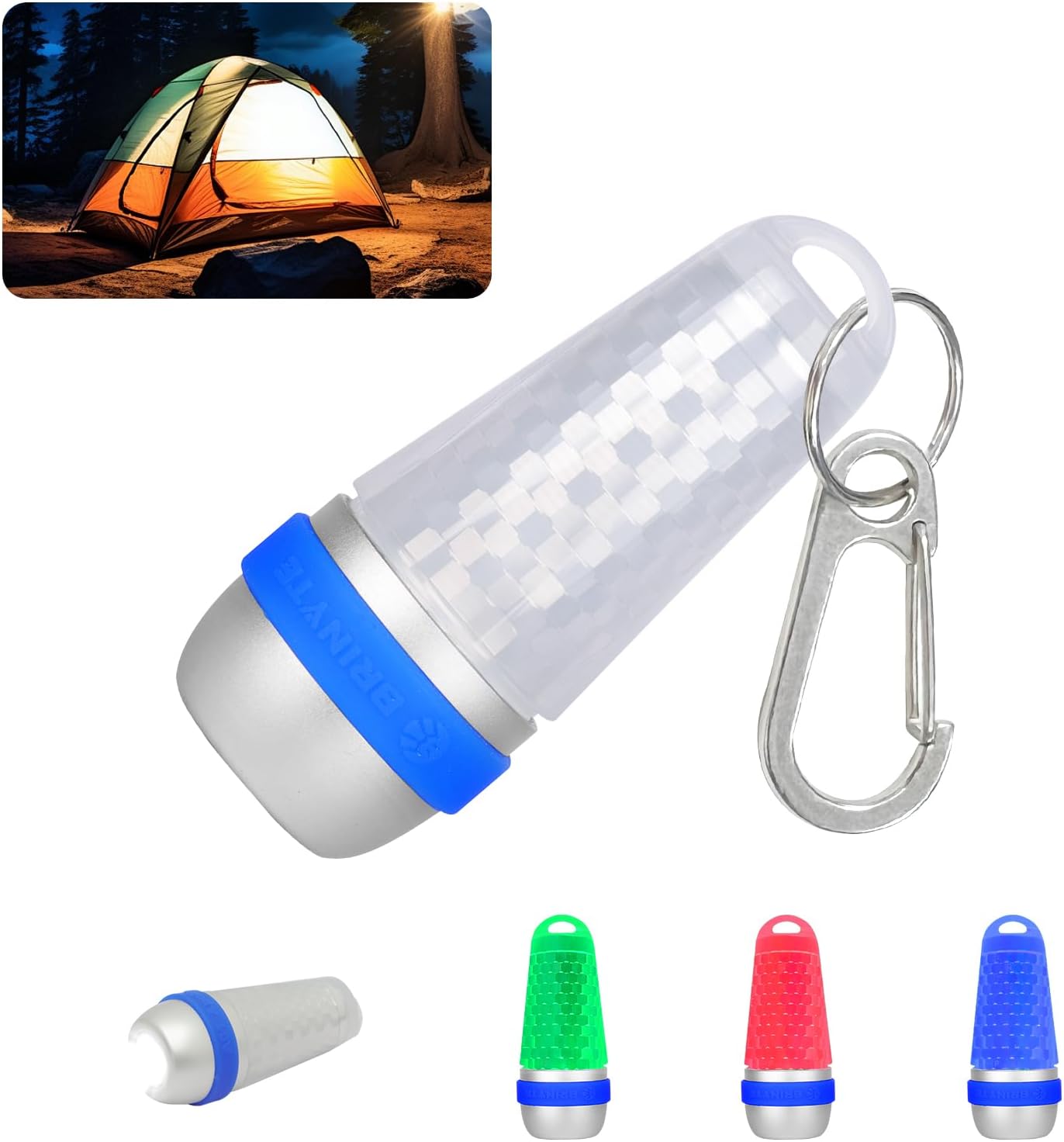 Brinyte A01 Camping Lantern, 4-in-1 RGB LED Light (White/Green/Red/Blue), 8 Modes, 100 Lumens, IP68 Waterproof for Tent, Hiking, Emergency, Backpacking, Cycling and Diving