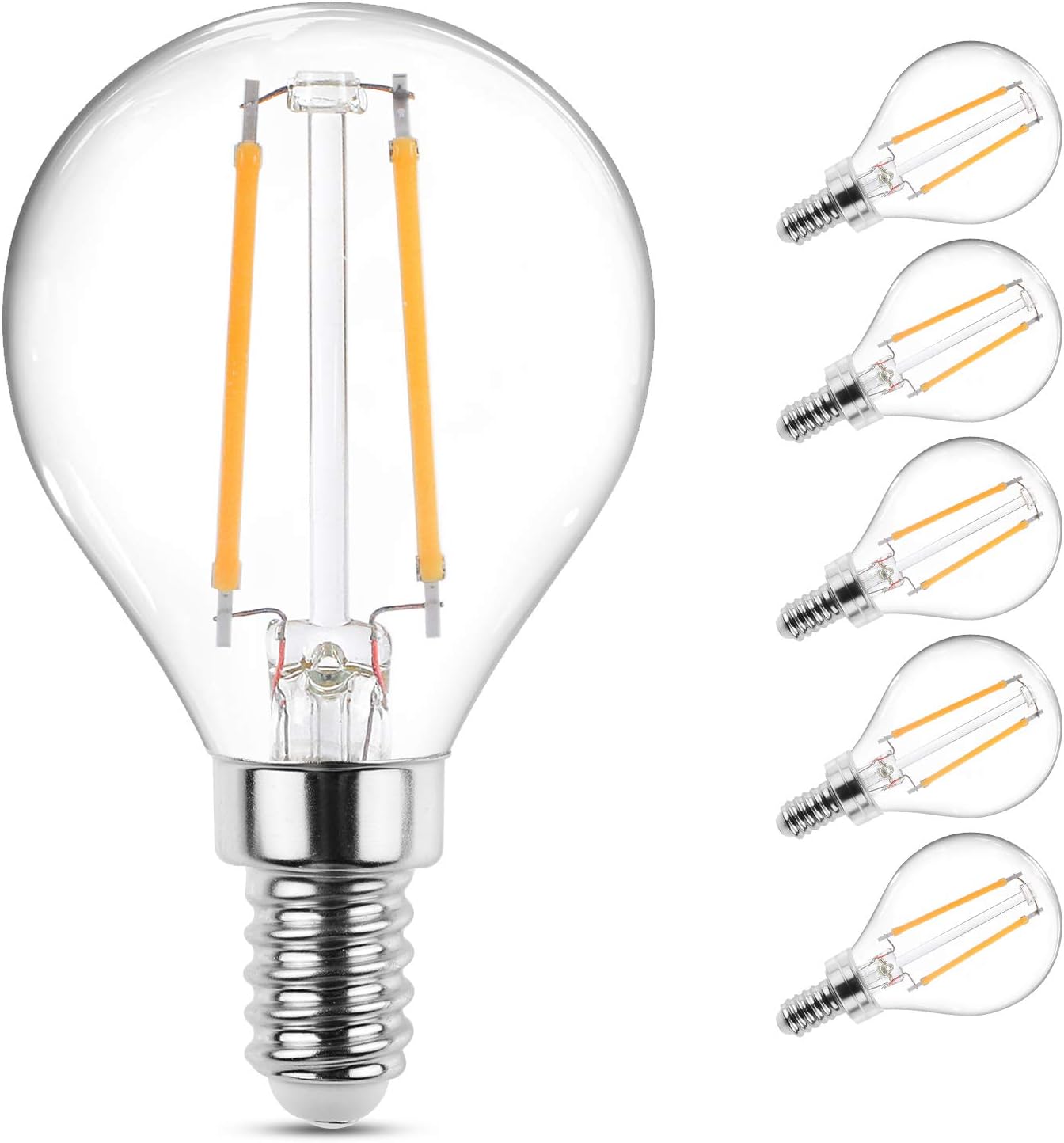 Ascher E12 LED Classic Candelabra Clear Light Bulb, 4W, Equivalent 40W, Warm White 2700K, Filament Clear Glass, Non dimmable/Pack of 5