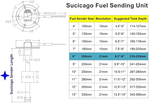 Miniatura 49 de Fuel Sender Marine - Unidad de envío de tanque de combustible de 17 pulgadas (16.929 in), flotador de acero inoxidable, nivel de combustible, unidad