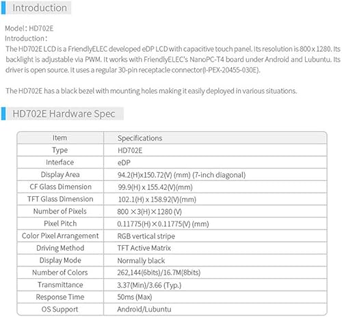 Miniatura 9 de Pantalla LCD eDP de 7 pulgadas con Cap-Touch (HD702E), Trabajo con NanoPC-T4