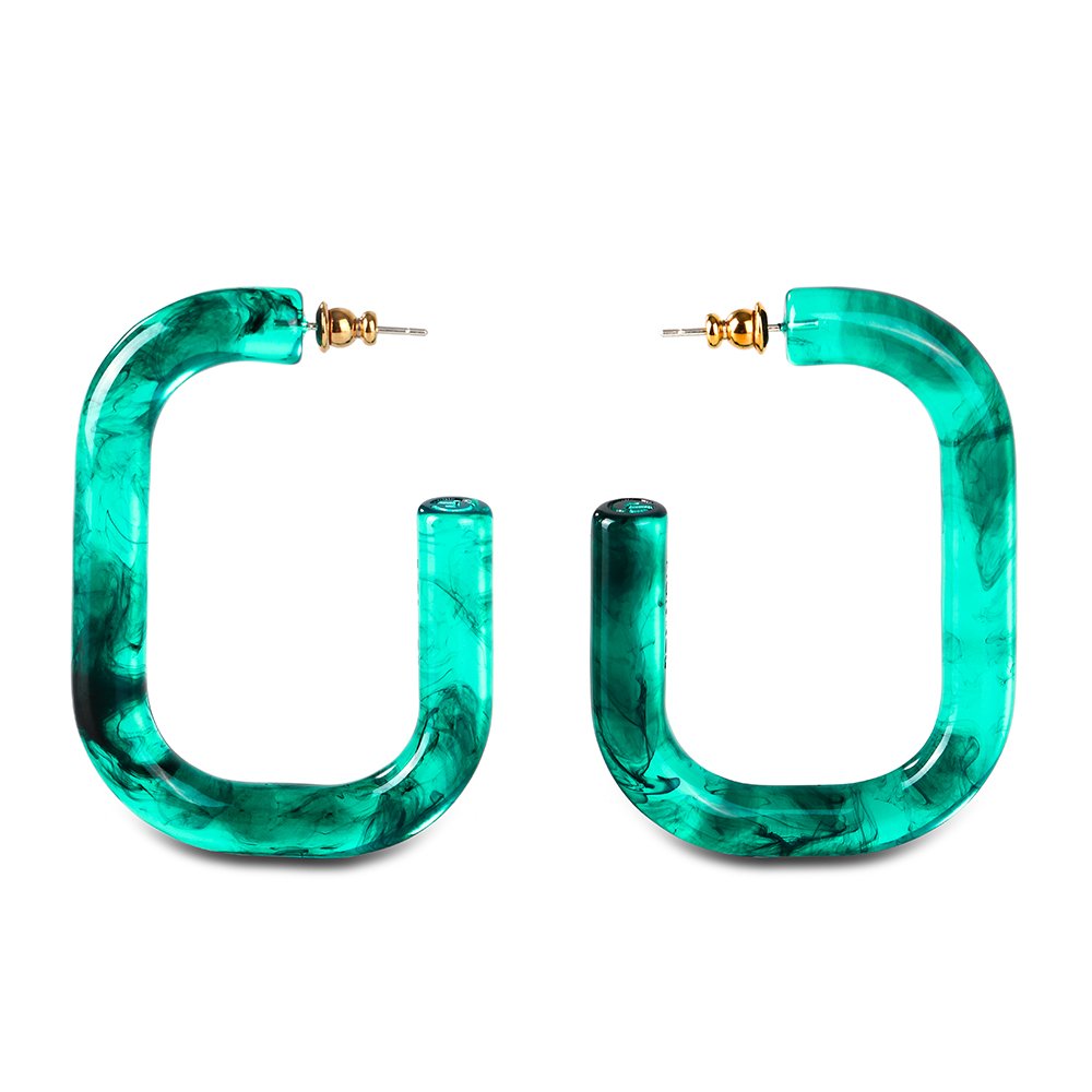 Resin Rectangle earrings for Flow Painting by FIGRACE (Agate green)
