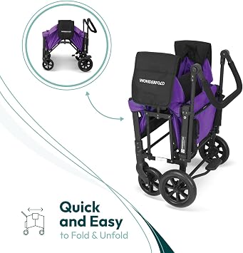WONDERFOLD W1 Original Stroller Wagon (2 Seater) - Wagon Stroller with Seats with 5-Point Harnesses, Adjustable Push Handle, and Sun Canopy, Cobalt Violet