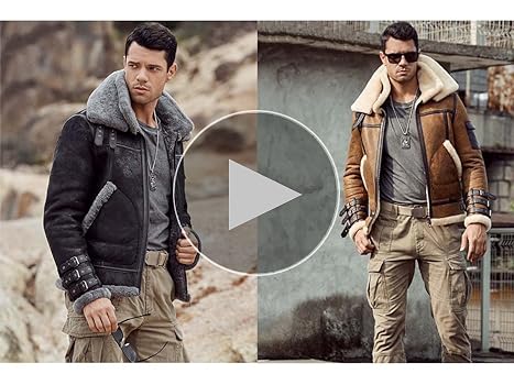 Denny&Dora New Shearling Coat Mens B3 Bomber Jacket Short