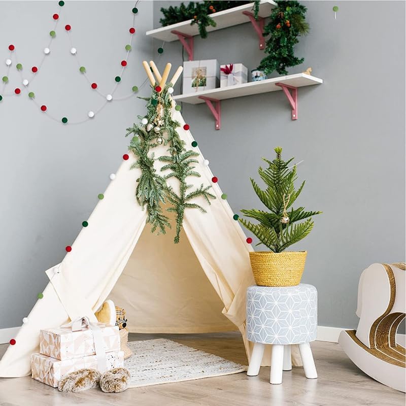 Miniatura 5 de BetterJonny Decoración bohemia para colgar en la pared, pancarta de borla pastel con cuentas de madera y 2 guirnaldas de bolas de fieltro con Estilo