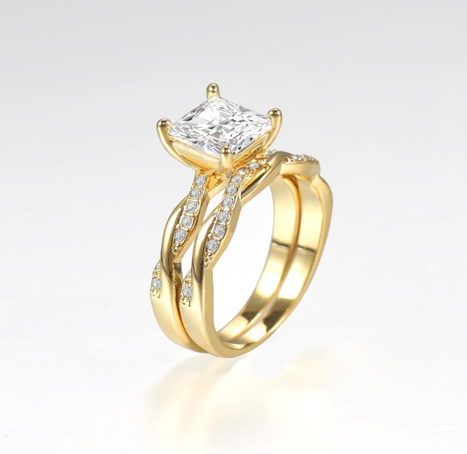 1CT CZ Wedding Ring Set for Women & Men Yellow Gold Plated Bridal Couple Rings Tungsten Ring Wedding Band