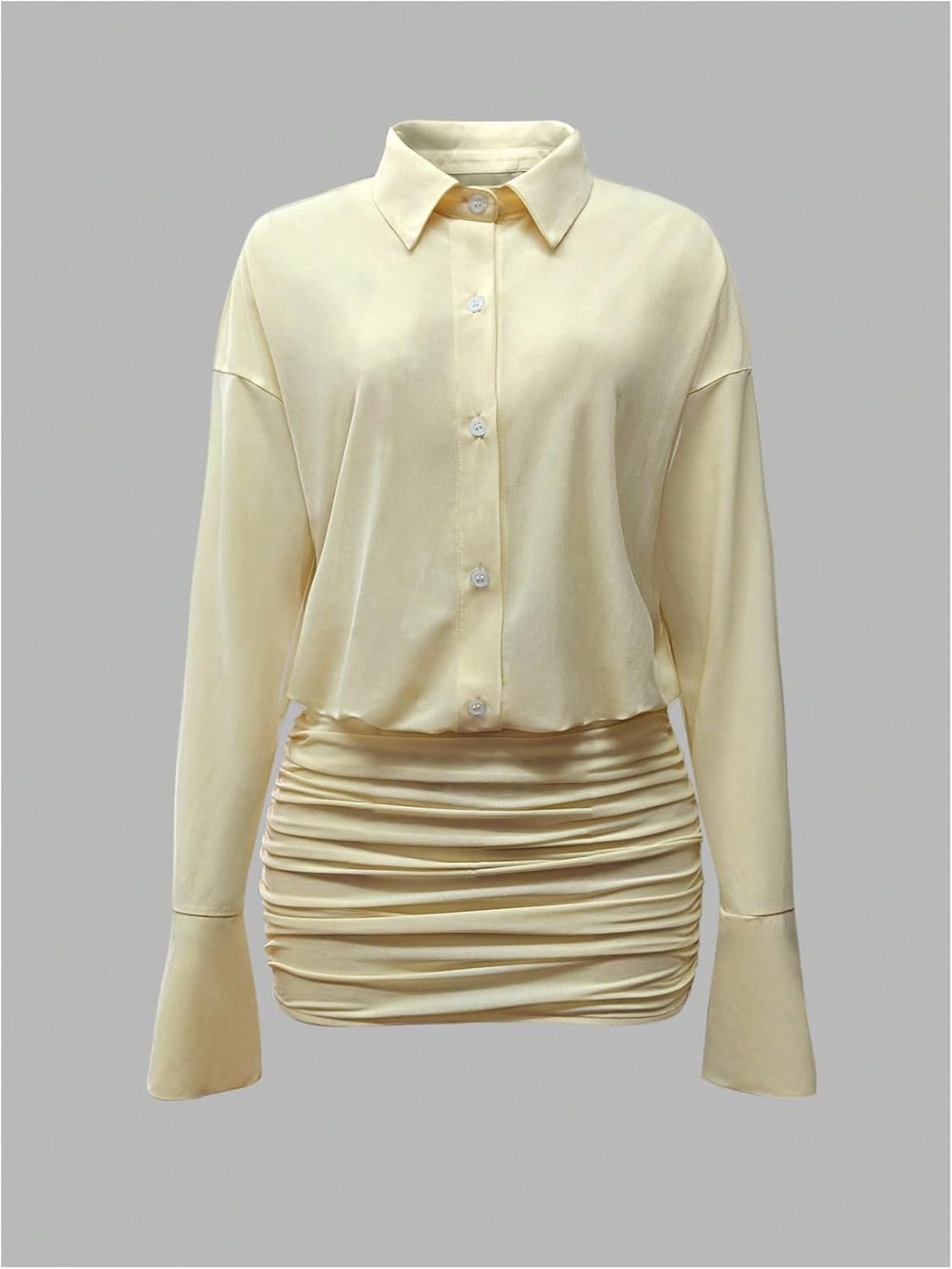 GORGLITTER Women's Mesh Sheer Mini Dress Ruched Button Down Long Sleeve Shirt Dresses Sexy Summer Going Out Outfits 2026