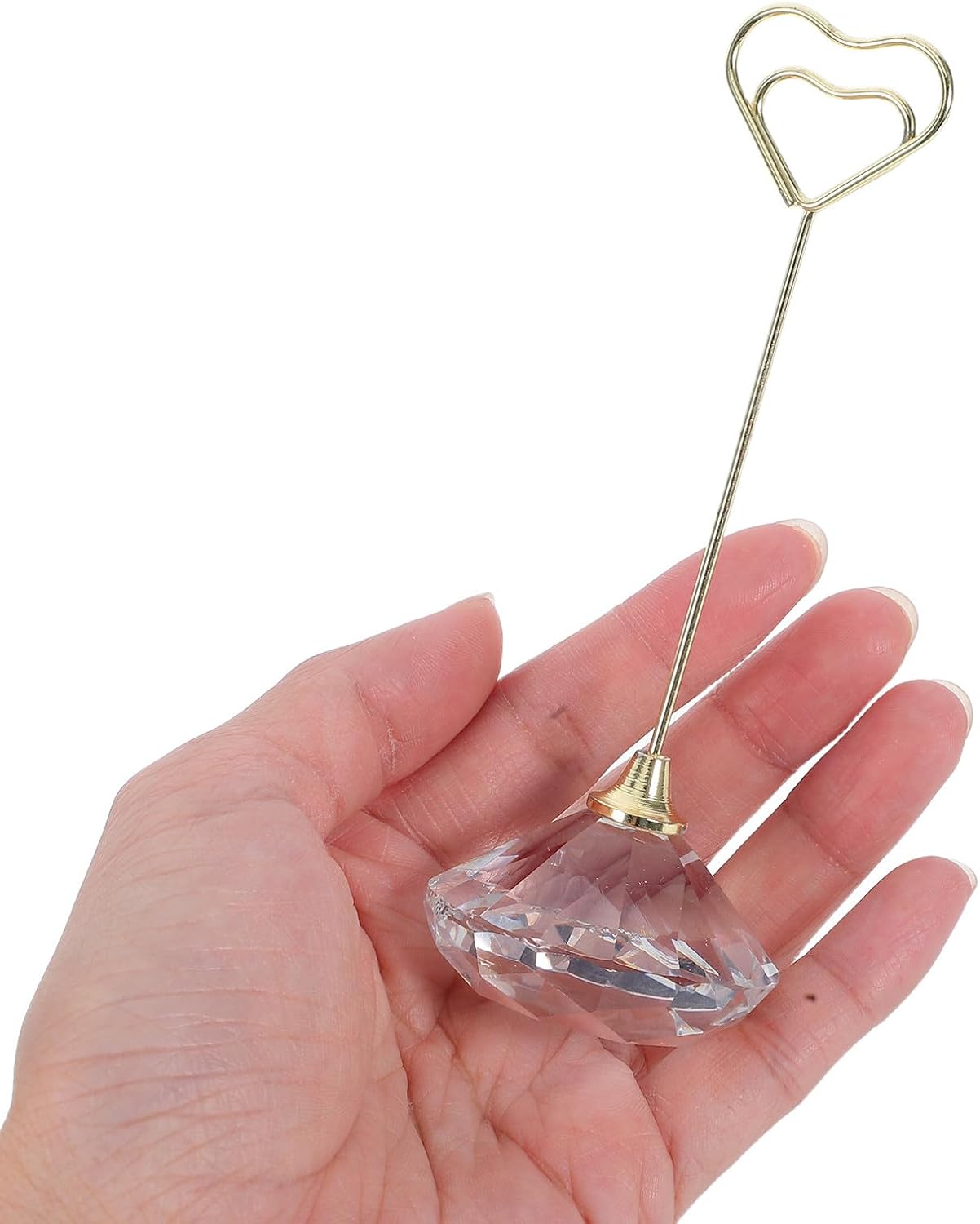 BETOOKY Crystal Heart Photo Holder Decorative Memo Clip with Crystal and Iron Material, Elegant Table Place Card Holder for Office and Wedding Use, Unique Design Desk Organizer for Photos