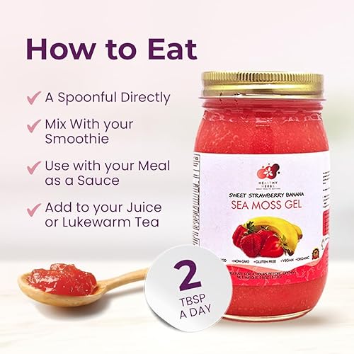 Miniatura 7 de Healthy Herbs - Gel de musgo marino (plátano y fresa dulce) elaborado en forma silvestre a partir de jamaicana Santa Lucía Gold Seamoss