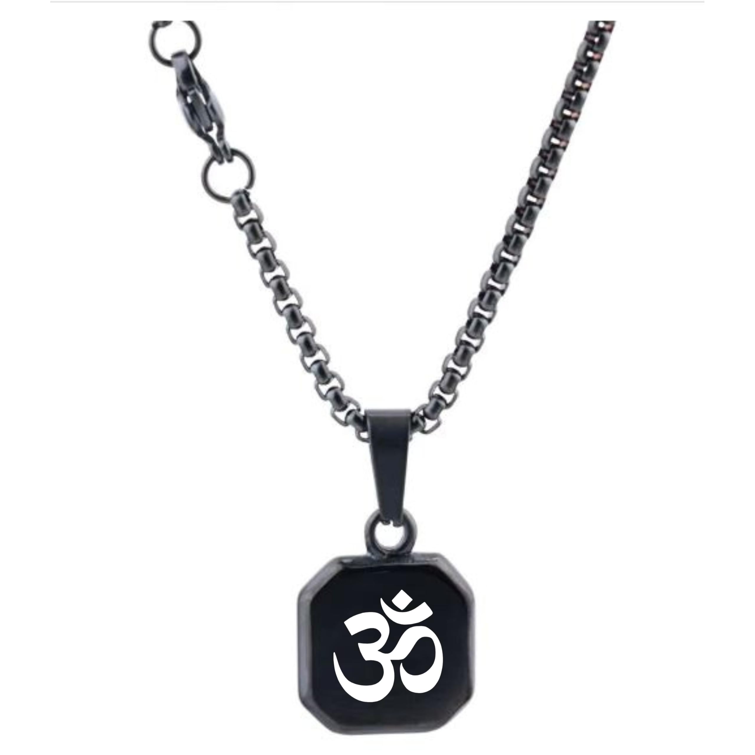 Religious Lord Shiv Om Aum Locket Divine Spiritual Yoga Jewelry Locket for Health & Wealth Pendant Neckalce Chain For Men Black