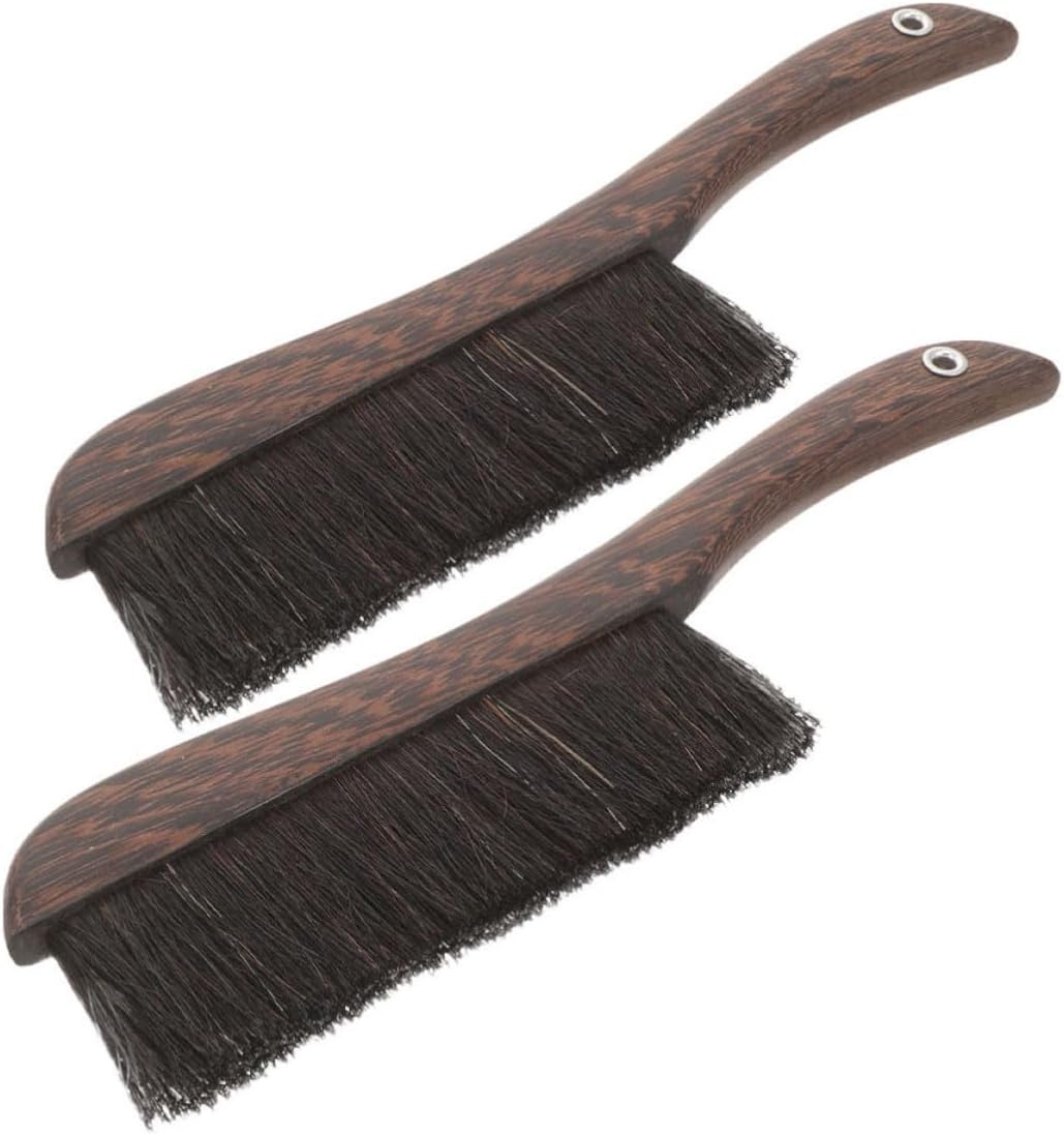 Lurrose 2pcs Wooden Hand Broom Brush with Soft Horse Tail Hair Bristles for Gentle Cleaning and Dusting Instruments and Furniture in Homes and Offices