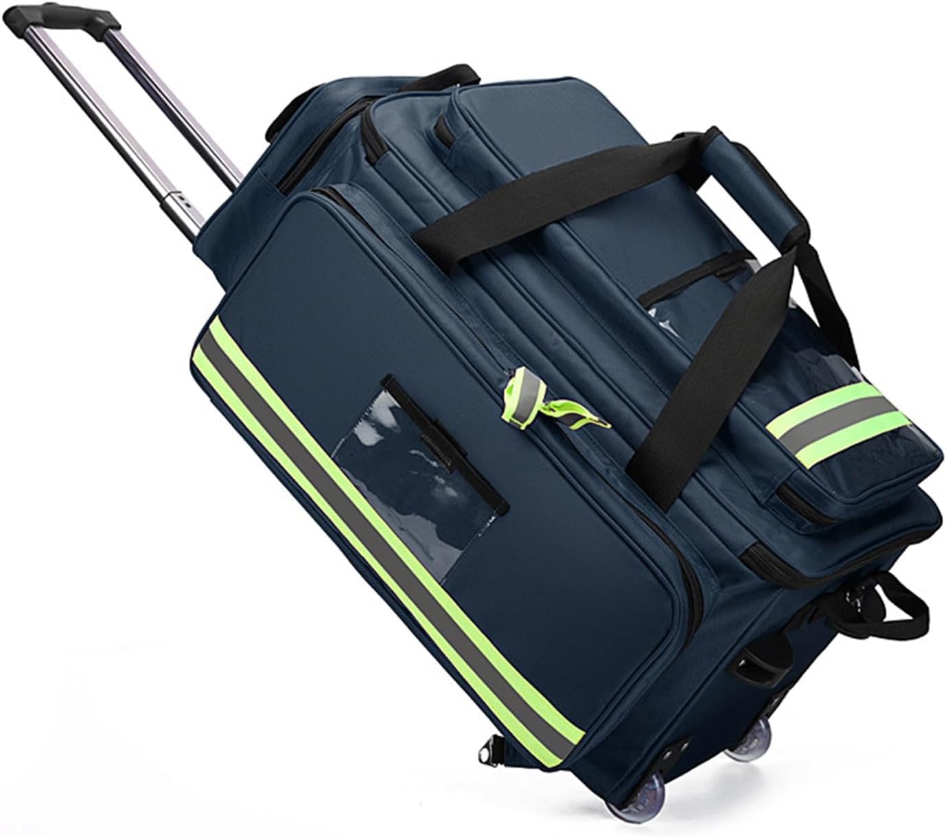 Bolsa Portátil para Botiquín De Primeros Auxilios, Bolsa De Lona Médica De Emergencia para Exteriores De Gran Capacidad, con Múltiples Bolsillos Y Compartimentos, con Reflectantes Y Ruedas