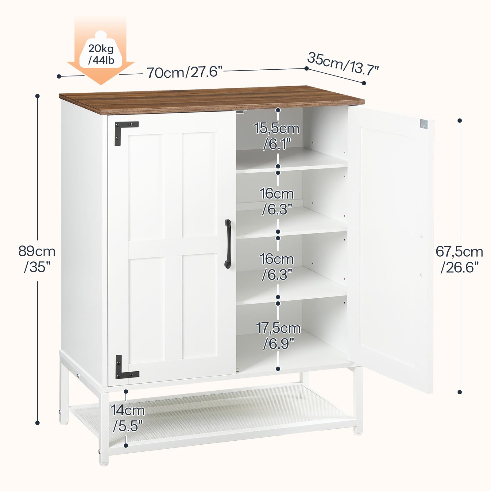 HOOBRO Meuble à Chaussures, Rangement Chaussures de Style Maison des Campagne à 6 Niveaux avec Étagères Réglables, Meuble pour Entrée, Chambre, Dressing, Blanc et Noyer EWH44SC01