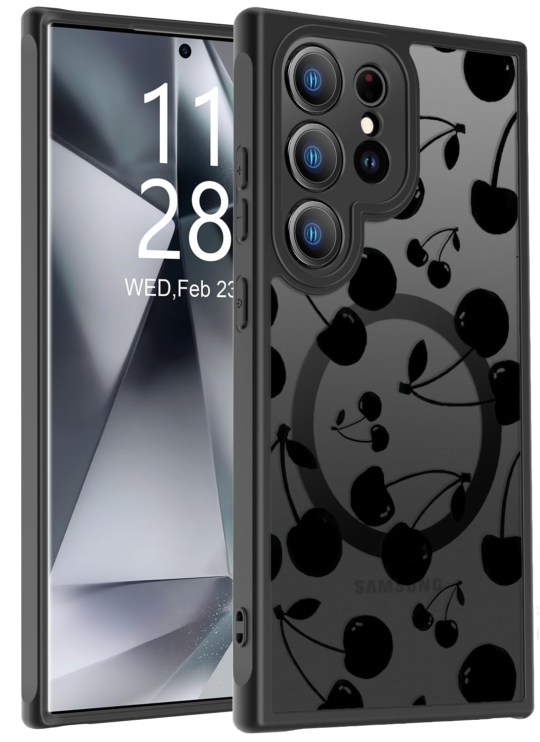 SEXYMOM Magnetic for Samsung Galaxy S24 Ultra Case - Wireless Charging Compatible,Cute Floral Design for Women and Girls,Slim Fit Translucent Matte Phone Case - Cherry