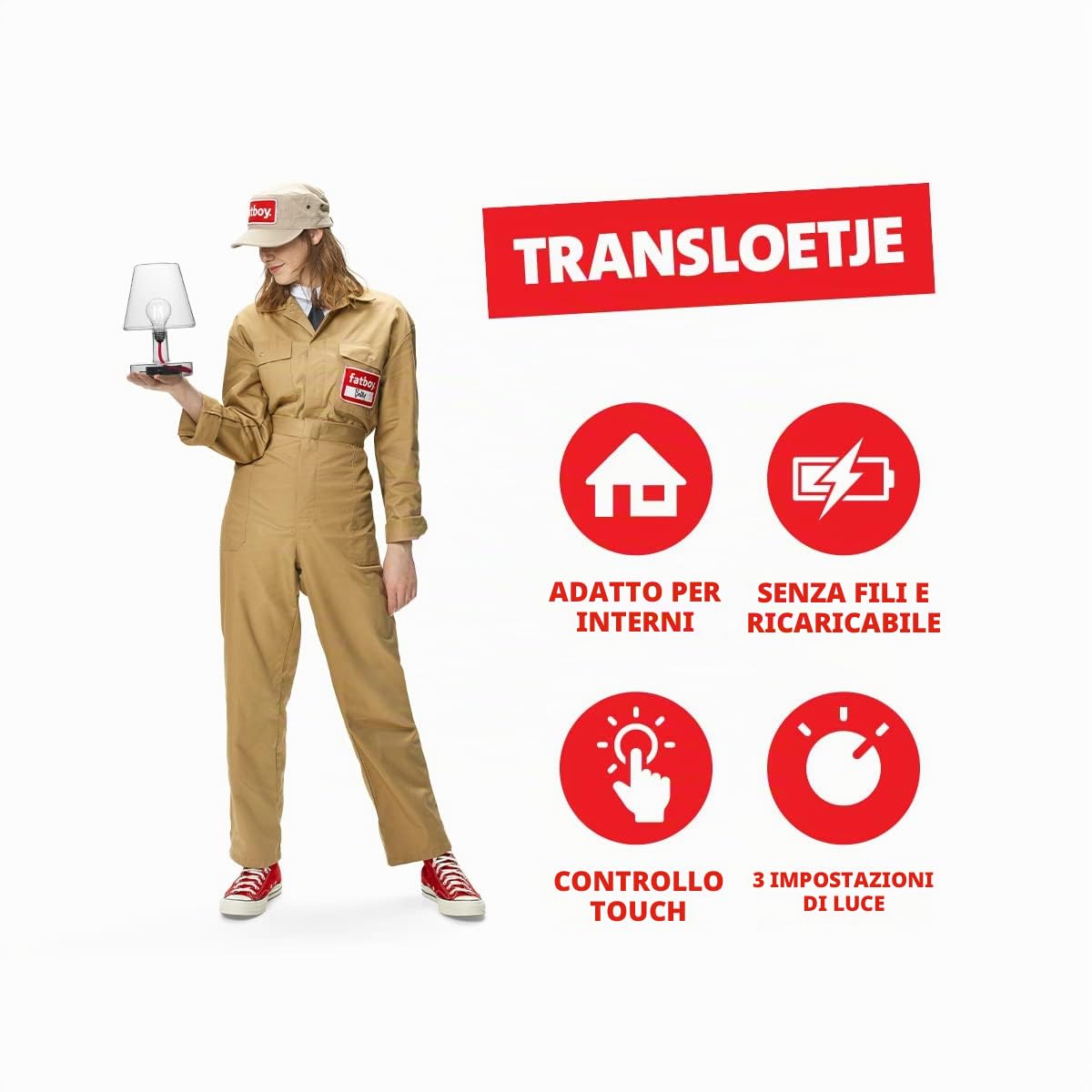 Fatboy Transloetje Lampada da tavolo LED con batteria Design transparent/2700K/Akkulaufzeit 20St./H 25.5cm/3 St