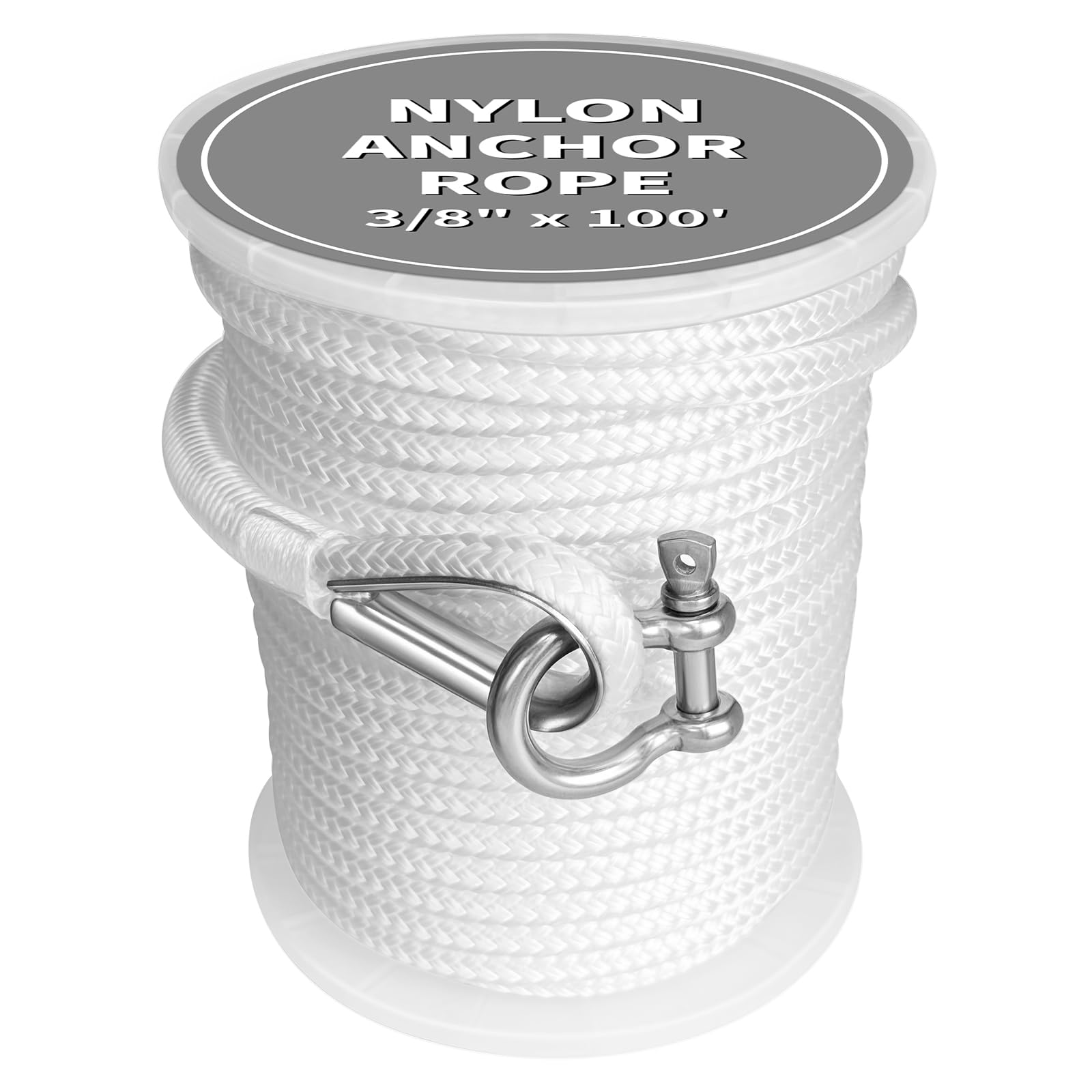 Moclear Premium Marine-Grade Boat Anchor Rope - 3/8" x 100' Strength-Tested Double Braided Nylon Line with Corrosion-Resistant Stainless Steel Thimble