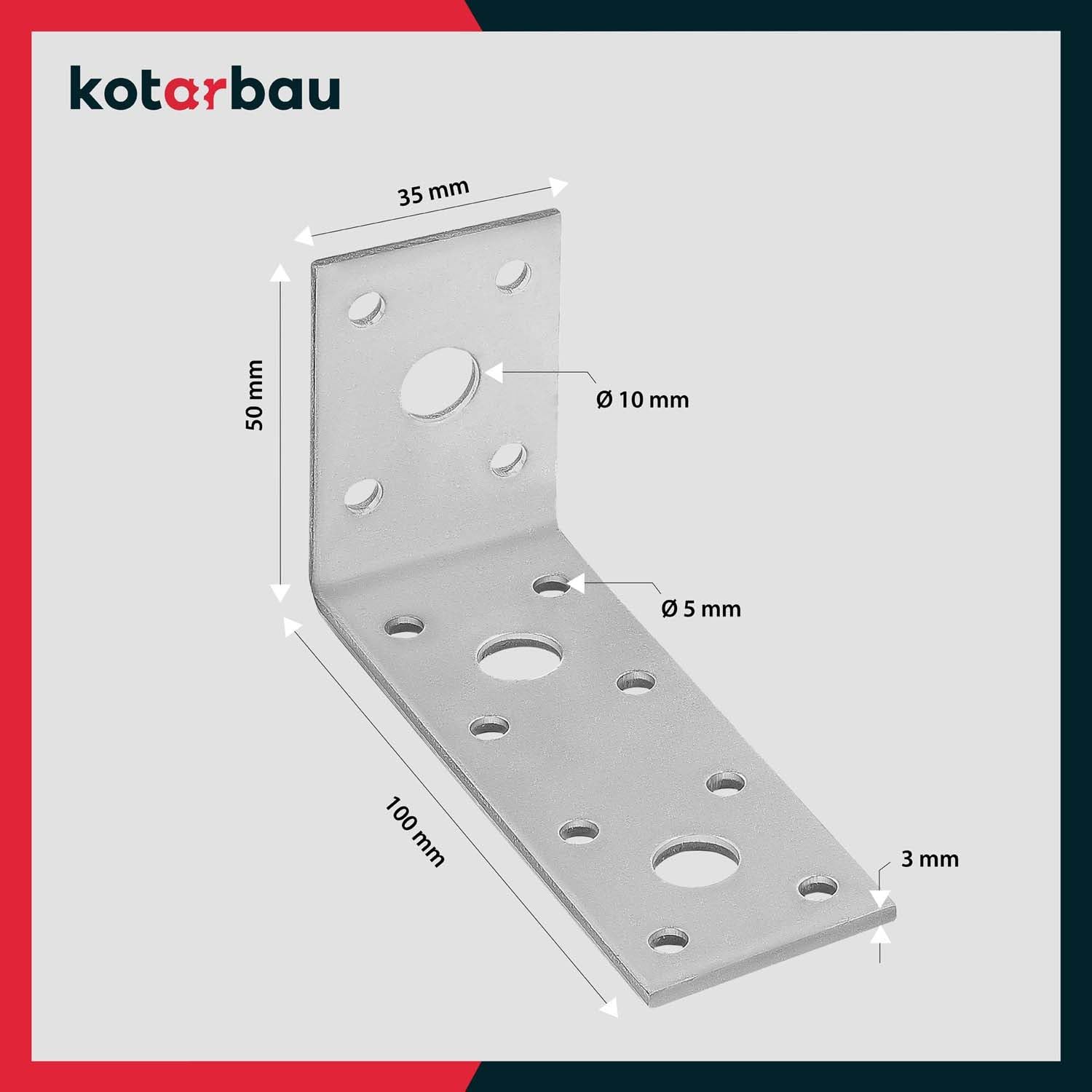 KOTARBAU® 50er Set Winkelverbinder 100 x 50 x 40 Stahl Bauwinkel Lochplattenwinkel Möbelverbinder Verzinkt Schwerlast Holzverbinder Montagewinkel Stuhlwinkel
