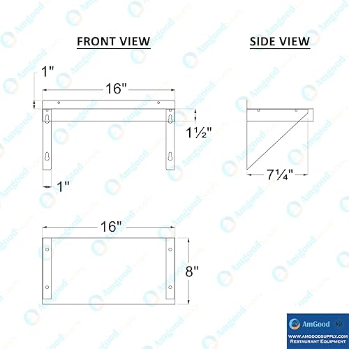 Miniatura 5 de AmGood 08 pulgadas de ancho x 16 pulgadas de largo  Estante de pared de acero inoxidable  Borde cuadrado  Estantería de metal  Resistente  Grado