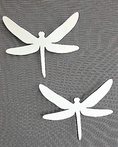 DCentral® Two Dragonflies Flexible Vinyl Screen Magnets; Double-Sided, White-Easier to See, Decorative. Helps Stop Walking into Screens, Covers Tears, for Non-RETRACTABLES, Size W 6" x L 5"