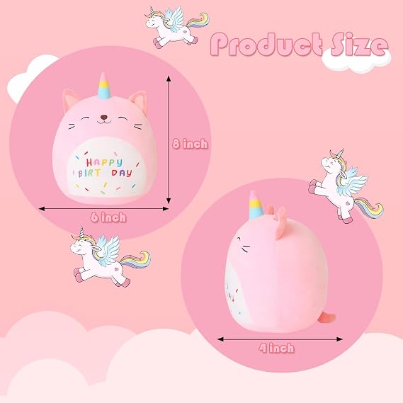 SQEQE Unicorn Cat Plush Kawaii Birthday Cat Plushies Pillow Cat Stuffed Animal Toy Soft Plushie Doll Gifts for Kids Decor(Caticorn, 8 Inch)