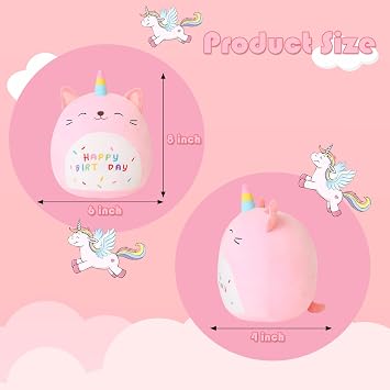 SQEQE Unicorn Cat Plush Kawaii Birthday Cat Plushies Pillow Cat Stuffed Animal Toy Soft Plushie Doll Gifts for Kids Decor(Caticorn, 8 Inch)