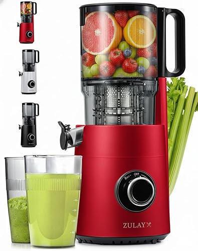 Zulay Kitchen Exprimidor de prensa en frío de 5 pulgadas de ancho, exprimidor de masticación lenta de 50 RPM para menos oxidación patentado para un