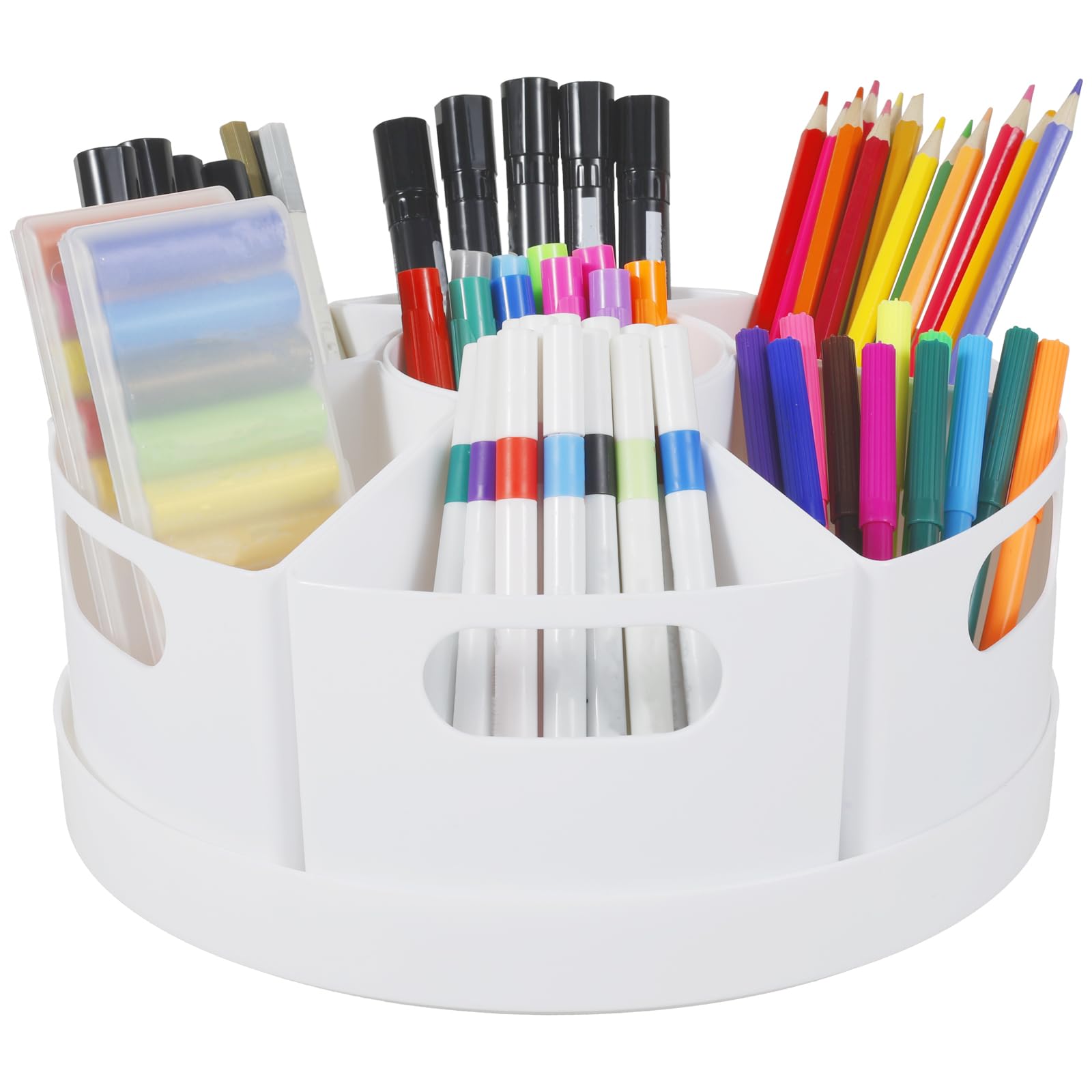 Ghshanog 360° Rotating Desk Organiser,Stationary Storage Holder with 7 Removable Compartments,Plastic Pen Pencil Holder,10inch Marker Organiser School Supplies Caddy for Home Office School Vanity