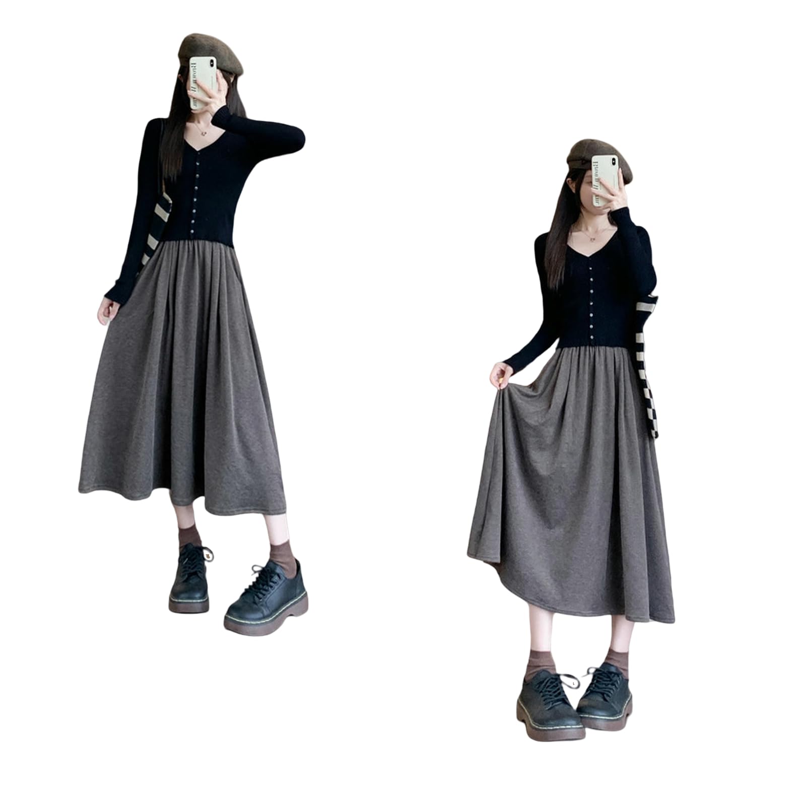 Röcke Hoch Taillierter Schlanker Strickrock Für Frauen Im Preppy Stil A-line Long Dress Frühling Herbst Saisonal Mode-c-m