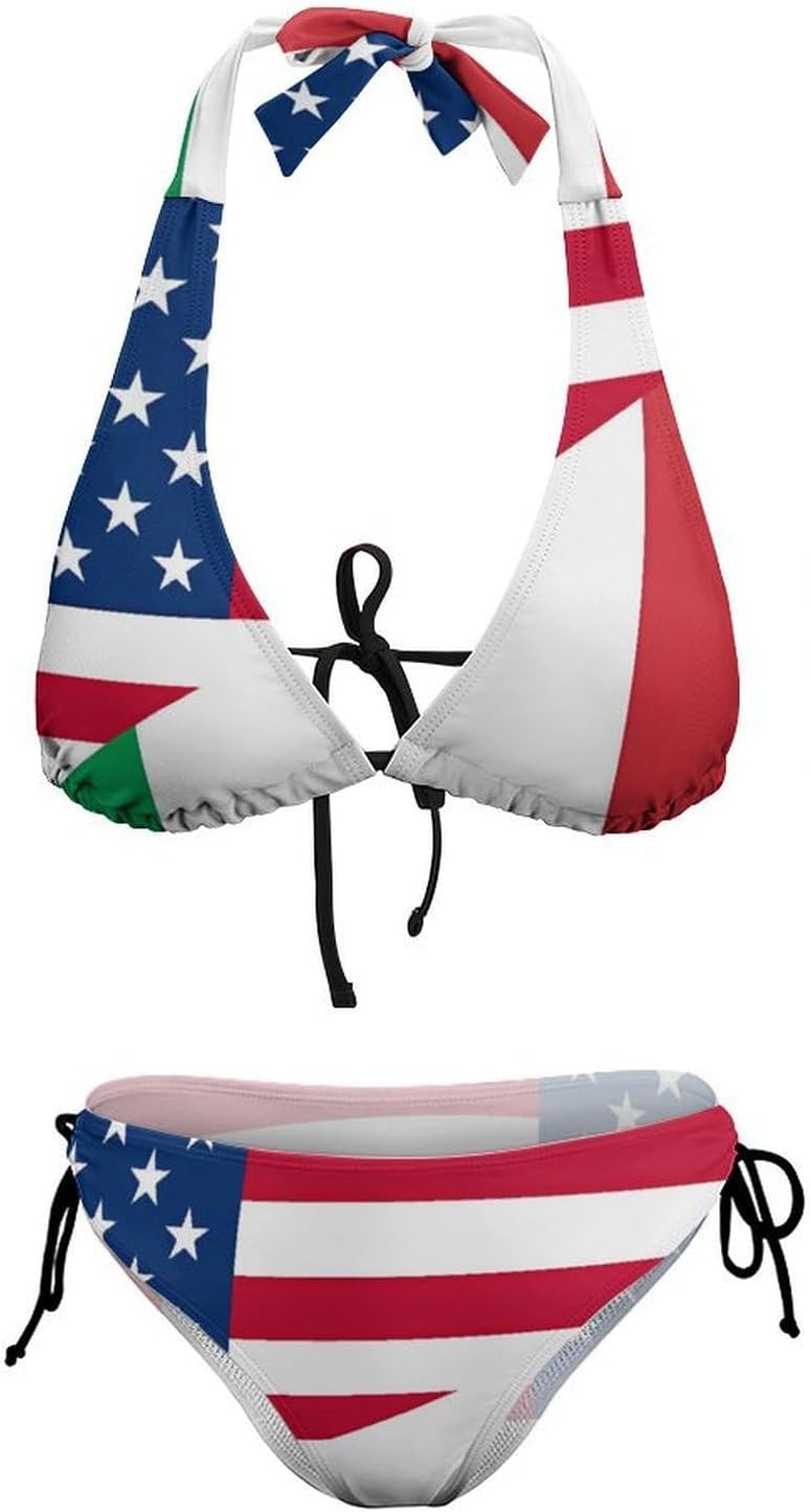 Flag of U.S. & Italy Novelty Women's 2 Piece String Bikini Set Swimsuits Bathing Suit Swimwear