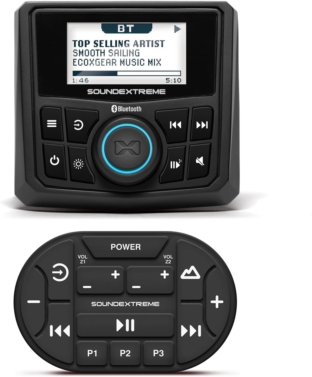 SoundExtreme by ECOXGEAR Marine 200-Watt AM/FM 4-Channel Stereo Receiver + Audio and LED Transom Remote Control (Gauge)