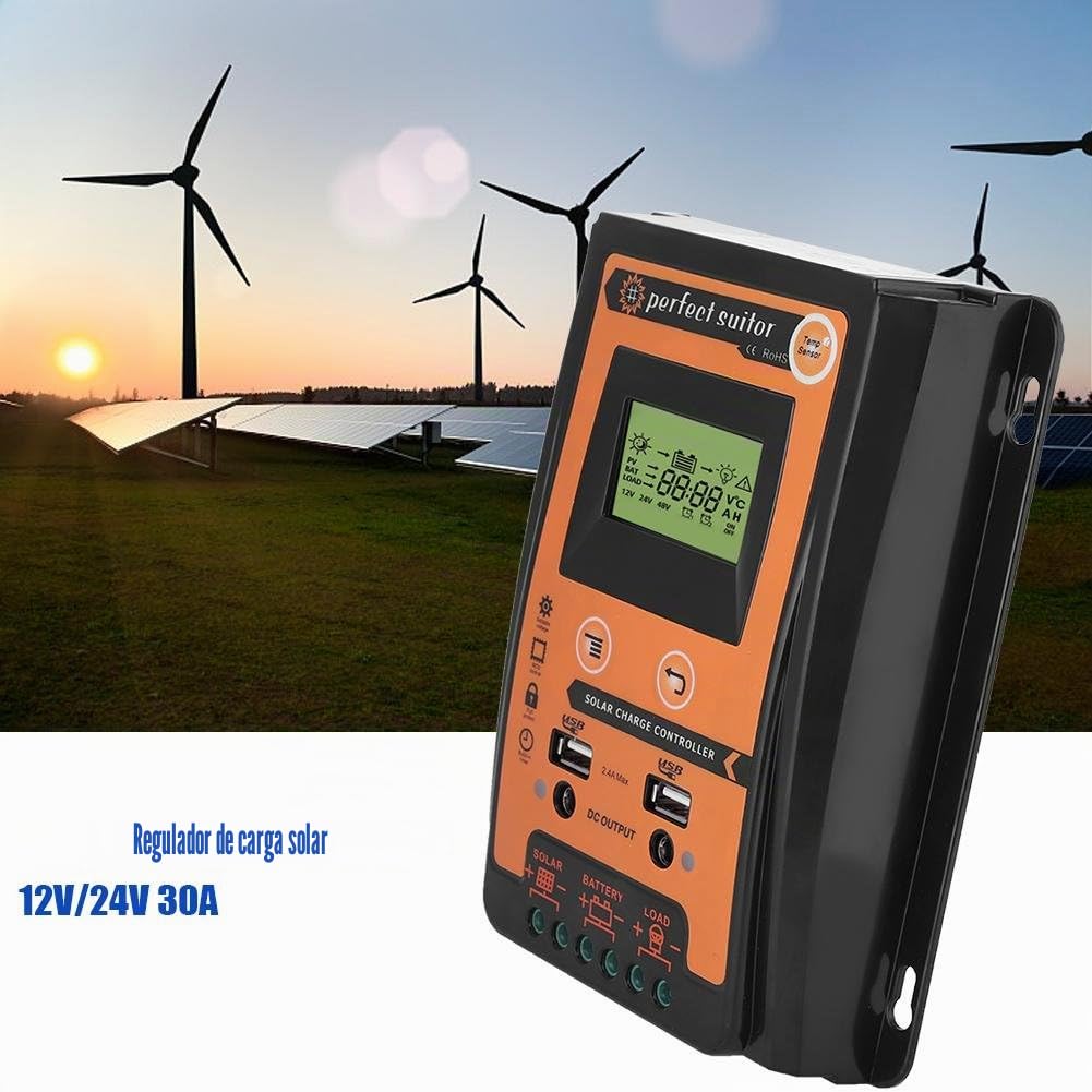 Controlador de carga solar Regulador de batería del panel solar Pantalla LCD dual USB 12V/24V 30A50A MPPT(30A)