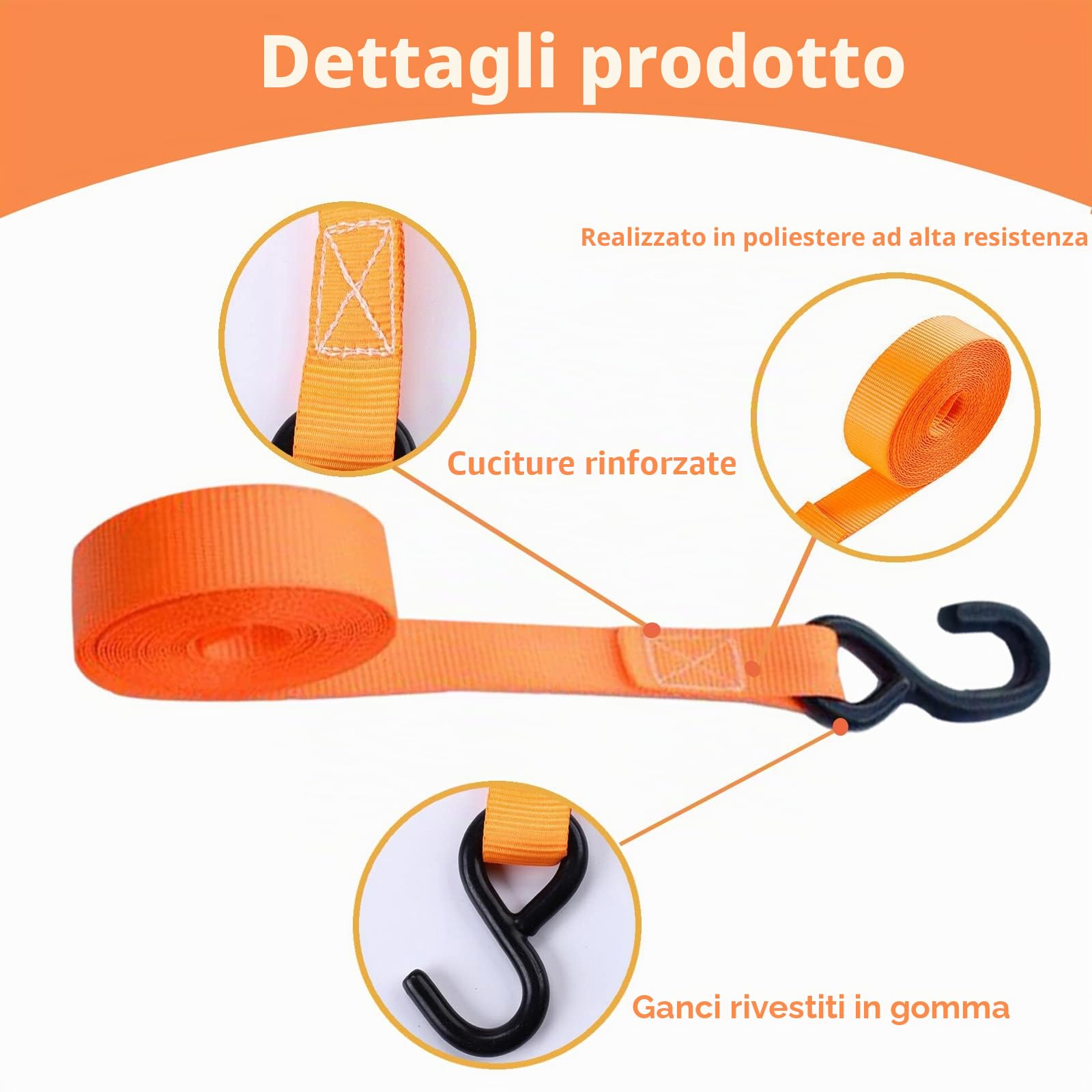 4 x 800 kg 5 m Cinghie di Serraggio con Cricchetto, Cinghie di Fissaggio Ancoraggio con Chiusura a Morsetto Arancione Cinghia a Cricchetto per il Trasporto