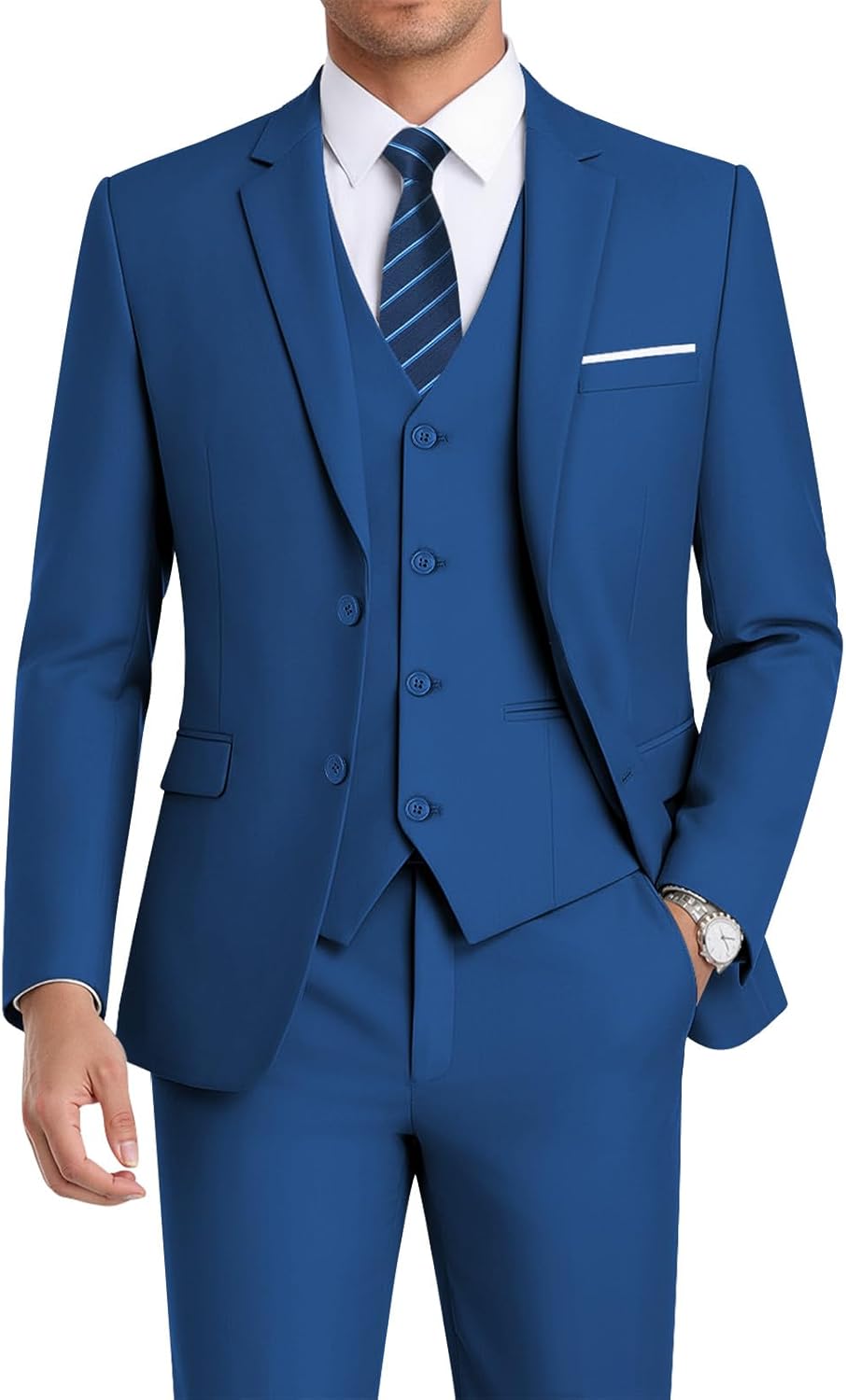 WEEN CHARM Men's 3-Piece Slim Fit Suit Set-2-Button Blazer,Vest & Pants-Formal Wedding,Prom,Party & Business Tuxedo