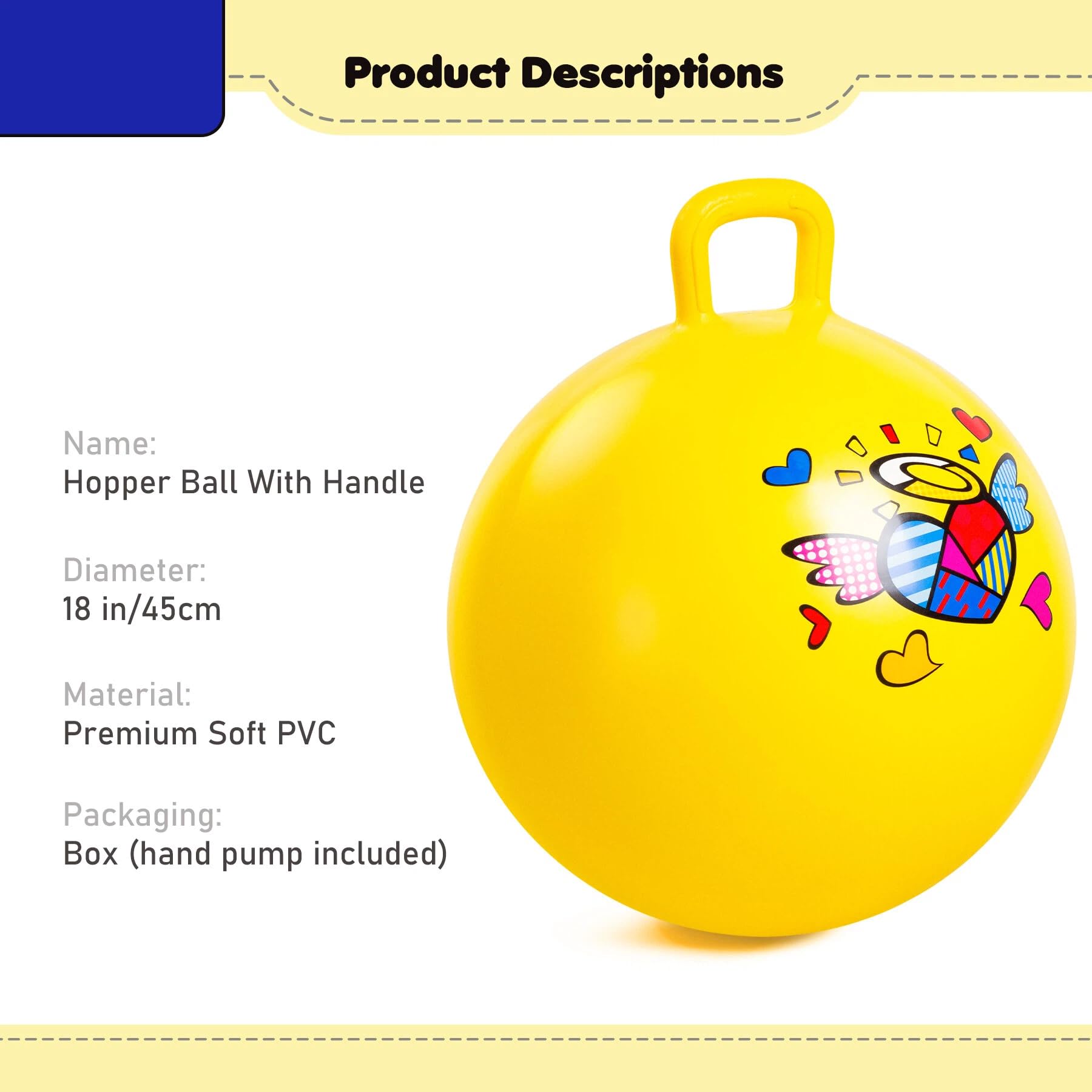 Vastoy 18 Inch Hopper Ball for Kids 3 4 5 6 Years, Anti-slip Space Hopper with Hand Pump - Image 2