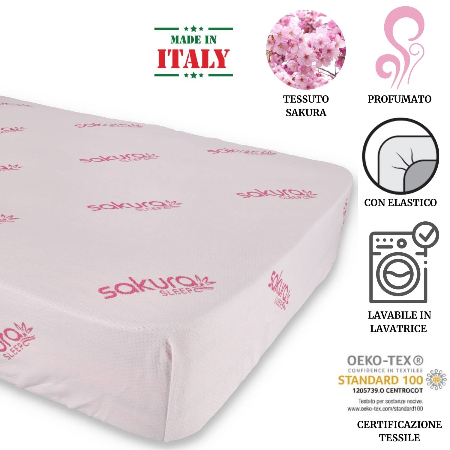 Casatessile Coprimaterasso con Angoli profumato Sakura Traversa Elasticizzata con Angoli Copri Materasso, Proteggi Materassi - Matrimoniale