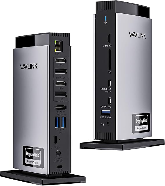 WAVLINK DisplayLink Docking Station Triple 4K Monitors with PD 100W, USB C Docking Station with 2xDP, 3xHDMI, 2xUSB3.1, 3xUSB3.0, Gigabit Ethernet, SD/TF, for Mac(M1-M5/Neo)/Windows